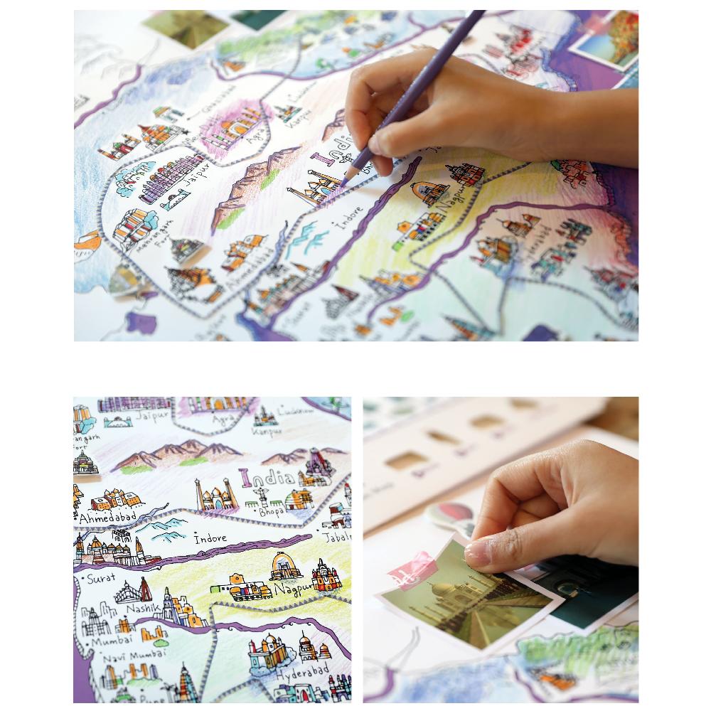Dream Sky Nation-Map Decorative Coloring Painting DIY Paper Continent Map - India