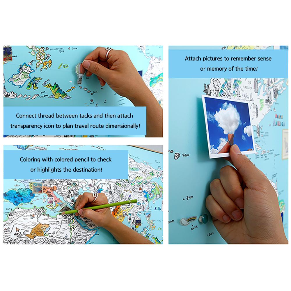 Dream Sky D-MAP Decorative Coloring Painting DIY Paper World Map - Emerald GREEN