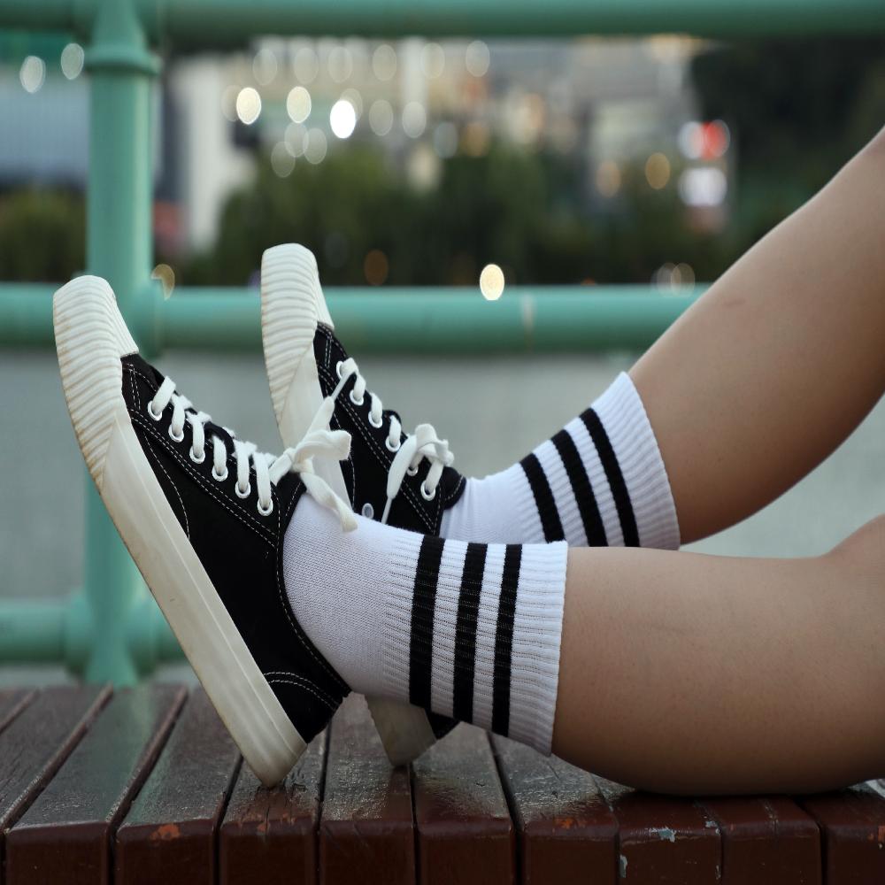 3 Color 3 Stripe Cotton Athletic Socks