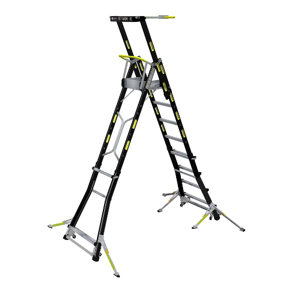 K-LADDER Height-Adjustable Platform Step Ladder KLS-205F / KLB-205F, 3.9m Working Height, Active Outrigger