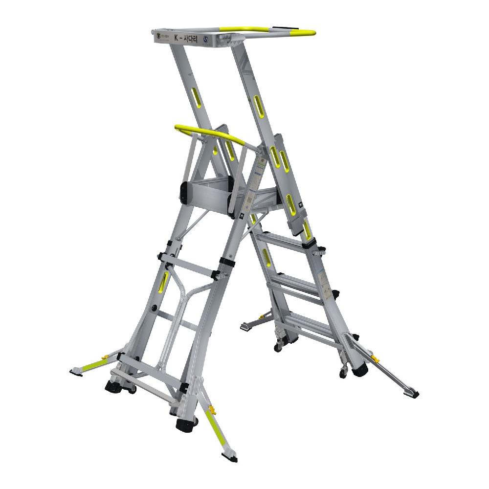 K-LADDER Height-Adjustable Platform Step Ladder KLS-204 / KLB-204, Platform Height 1.0-1.6m, Active Outrigger