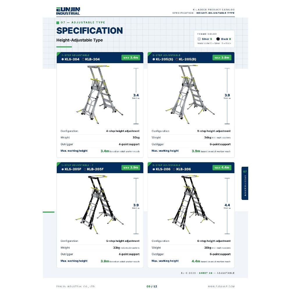 K-LADDER Height-Adjustable Platform Step Ladder KLS-206 / KLB-206, Platform Height 1.6-2.7m, 6-Point Outrigger