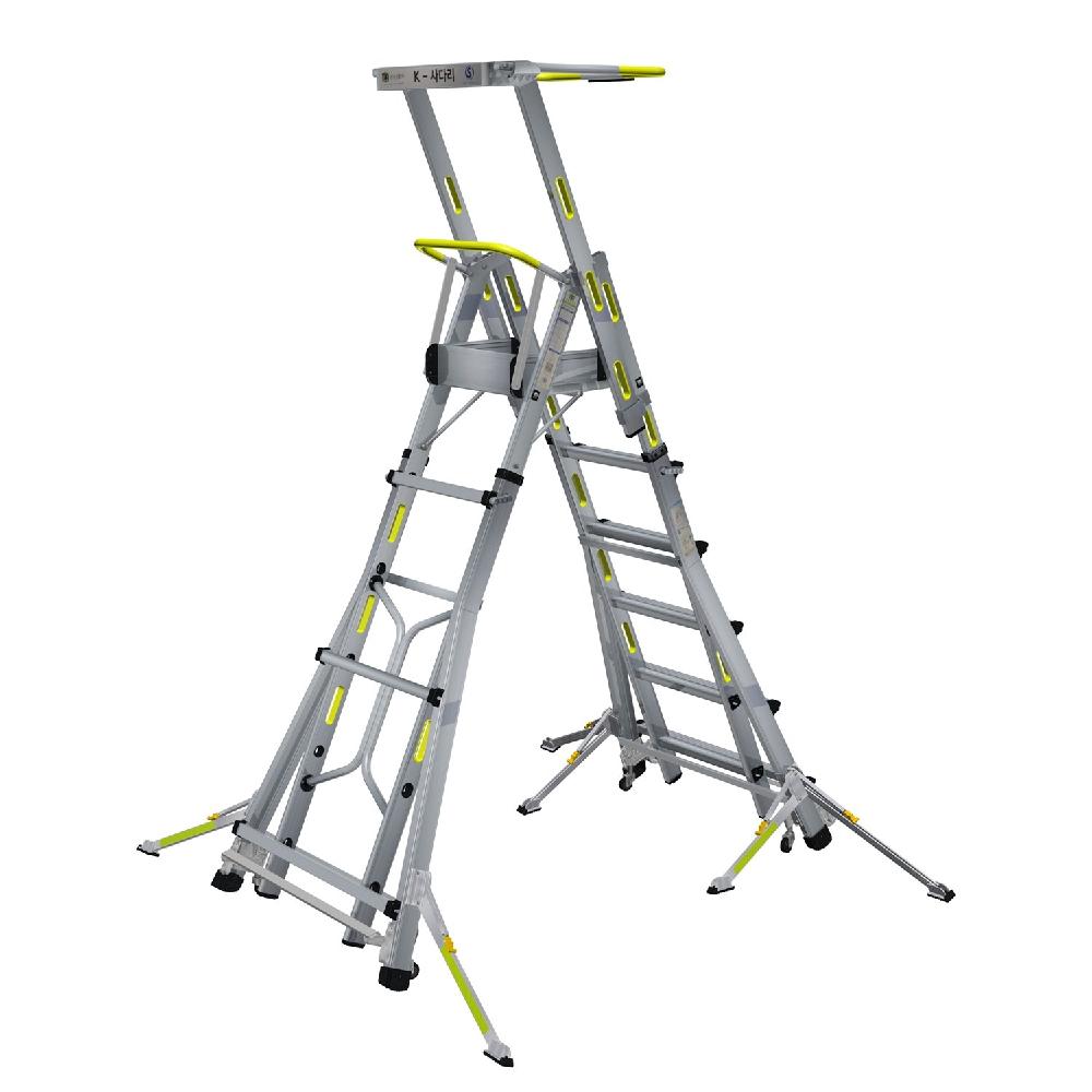 K-LADDER Height-Adjustable Platform Step Ladder KLS-206 / KLB-206, Platform Height 1.6-2.7m, 6-Point Outrigger
