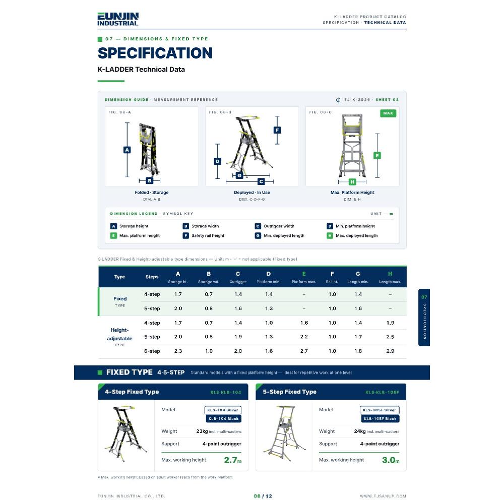 K-LADDER Winch-Type Platform Step Ladder KS-207W / KB-207W, Platform Height 1.9-3.3m, 8-Point Outrigger