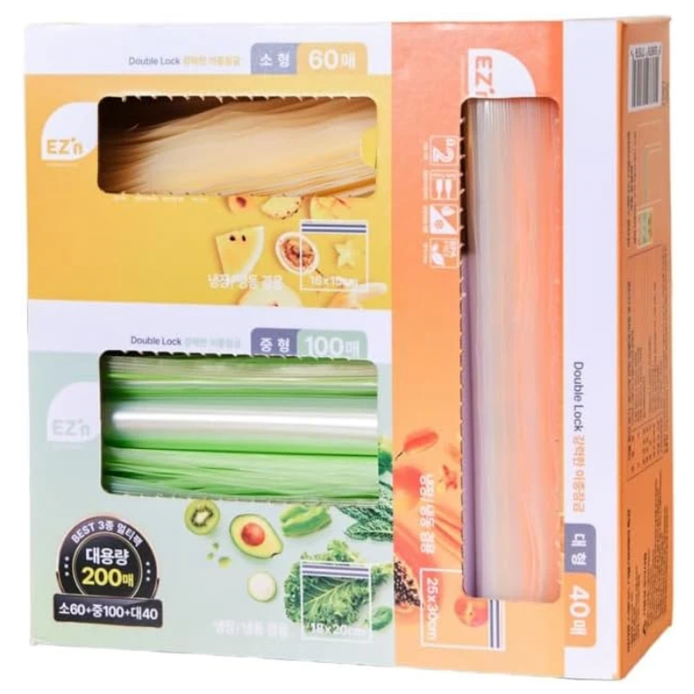 EZ'n Premium Double Zipper Food Storage Bags Large Quantity - Small, Medium, Large, X-Large