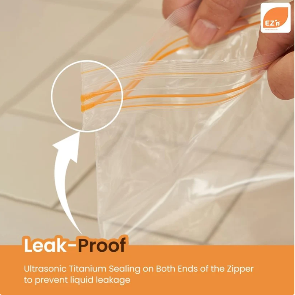 EZ'n Premium Double Zipper Food Storage Bags Large Quantity - Small, Medium, Large, X-Large