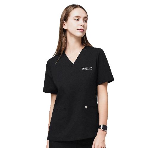 Zenir Women's Double Pocket Scrub Top - Eco Black
